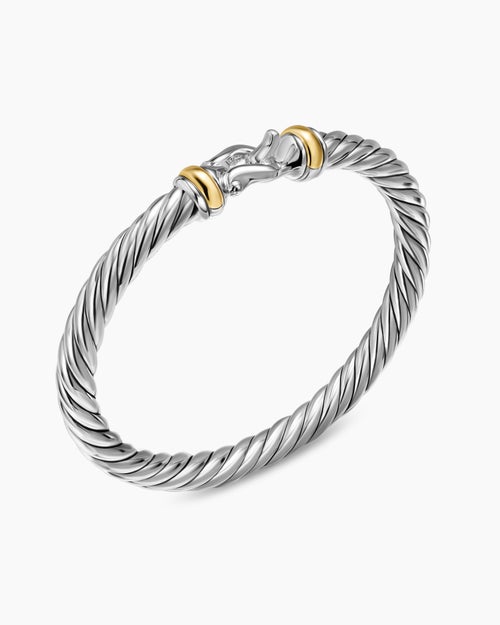 Womens Cable Flex Buckle Bracelet in Sterling Silver with 14ct Yellow Gold, 6mm