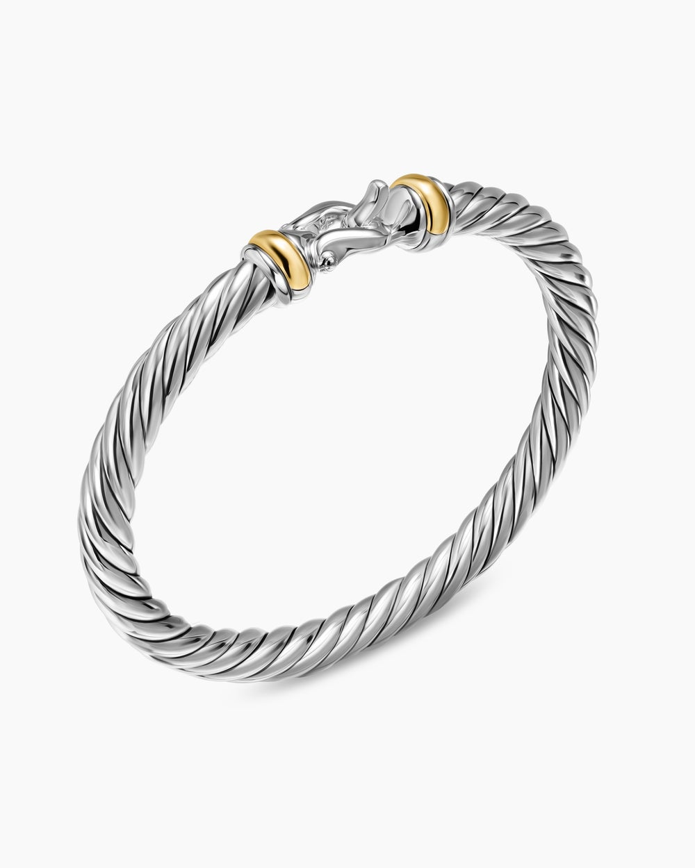 Womens Cable Flex Buckle Bracelet in Sterling Silver with 14ct Yellow Gold, 6mm