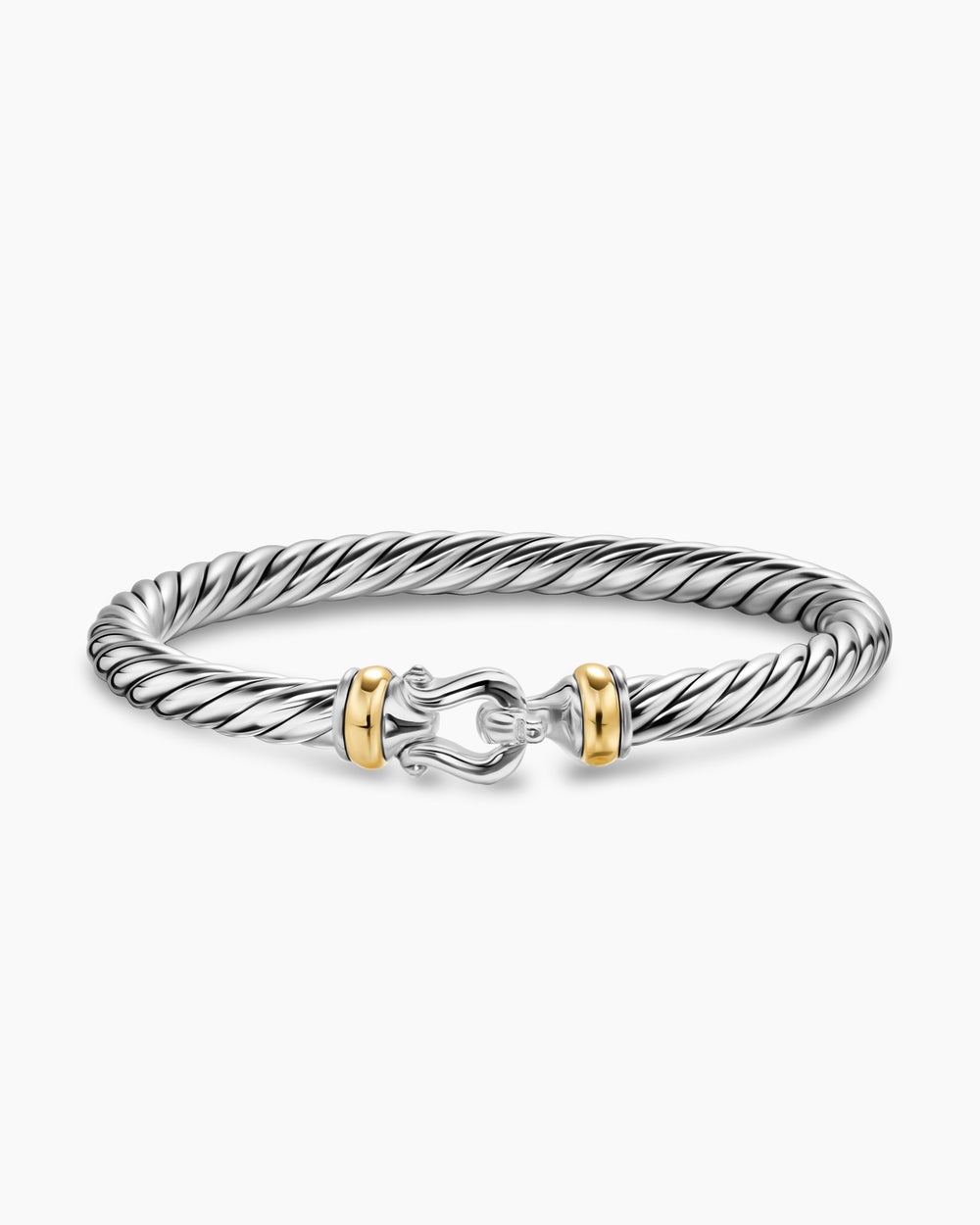 Womens Cable Flex Buckle Bracelet in Sterling Silver with 14ct Yellow Gold, 6mm