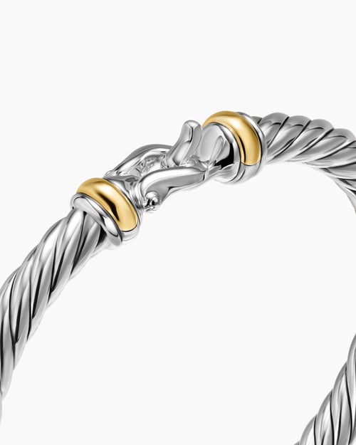 Womens Cable Flex® Buckle Bracelet in Sterling Silver with 14K Yellow Gold, 6mm
