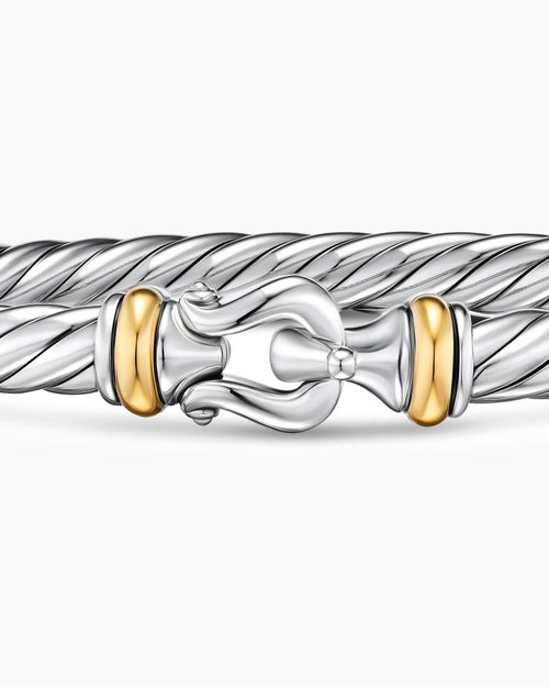 Womens Cable Flex Buckle Bracelet in Sterling Silver with 14ct Yellow Gold, 6mm