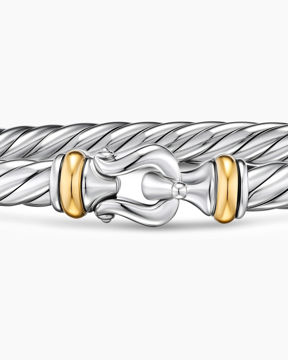 Womens Cable Flex Buckle Bracelet in Sterling Silver with 14ct Yellow Gold, 6mm
