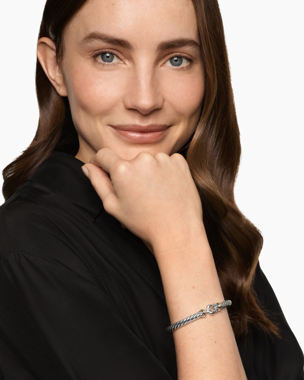 Womens Cable Flex Buckle Bracelet in Sterling Silver with 14ct Yellow Gold, 6mm