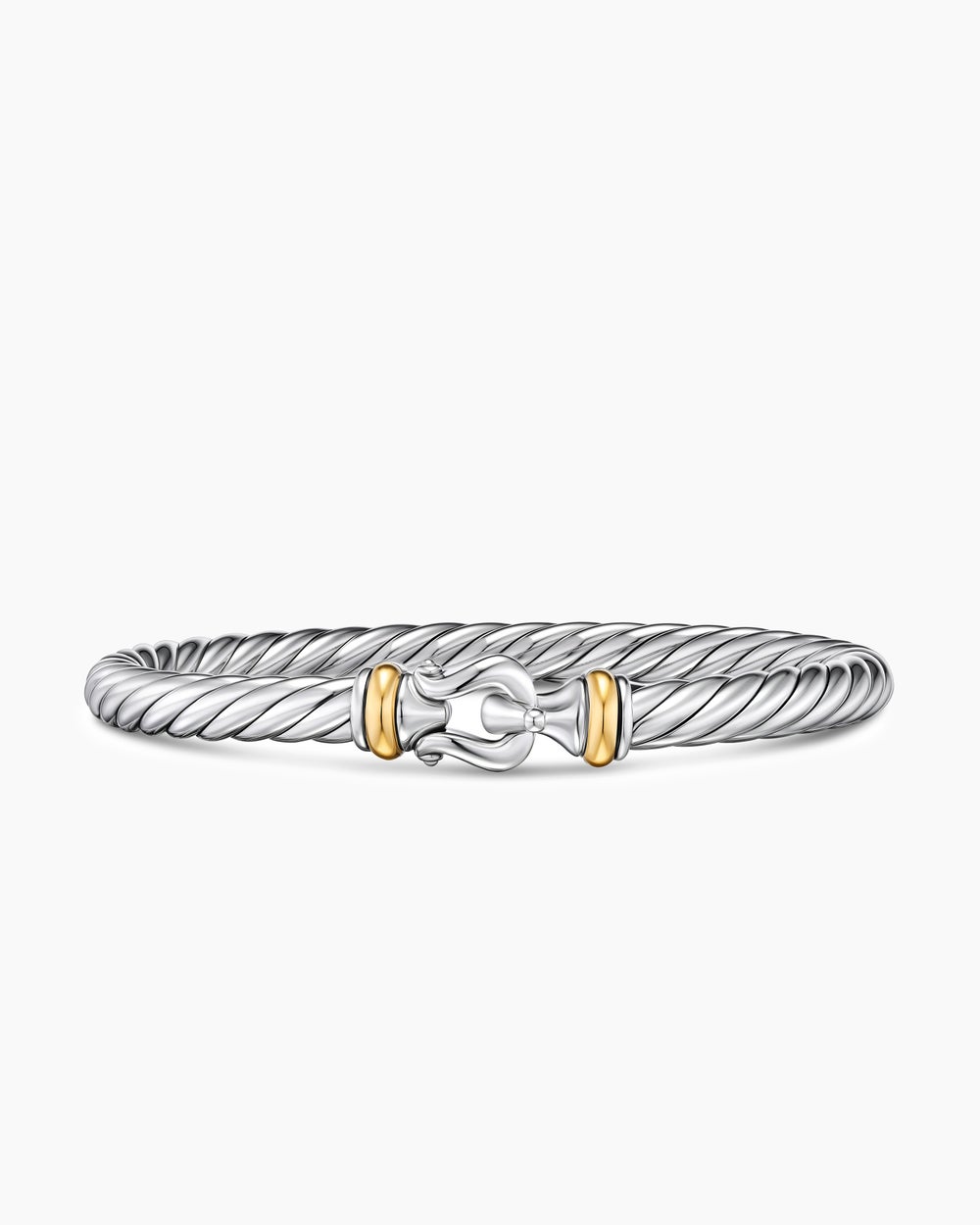 Womens Cable Flex Buckle Bracelet in Sterling Silver with 14ct Yellow Gold, 6mm