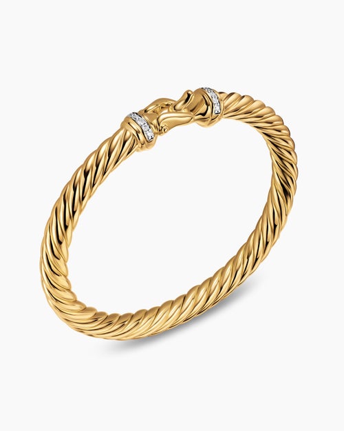 Womens Cablespira Buckle Bracelet in 18K Yellow Gold with Diamonds, 6mm