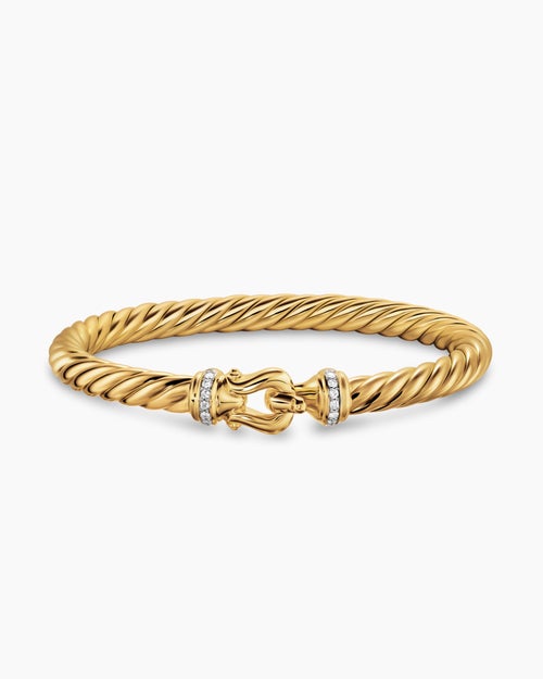 Womens Cablespira Buckle Bracelet in 18K Yellow Gold with Diamonds, 6mm