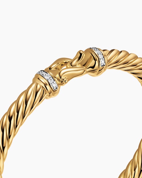 Womens Cablespira Buckle Bracelet in 18K Yellow Gold with Diamonds, 6mm