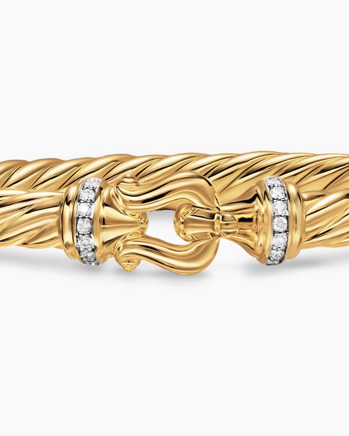 Womens Cablespira Buckle Bracelet in 18K Yellow Gold with Diamonds, 6mm