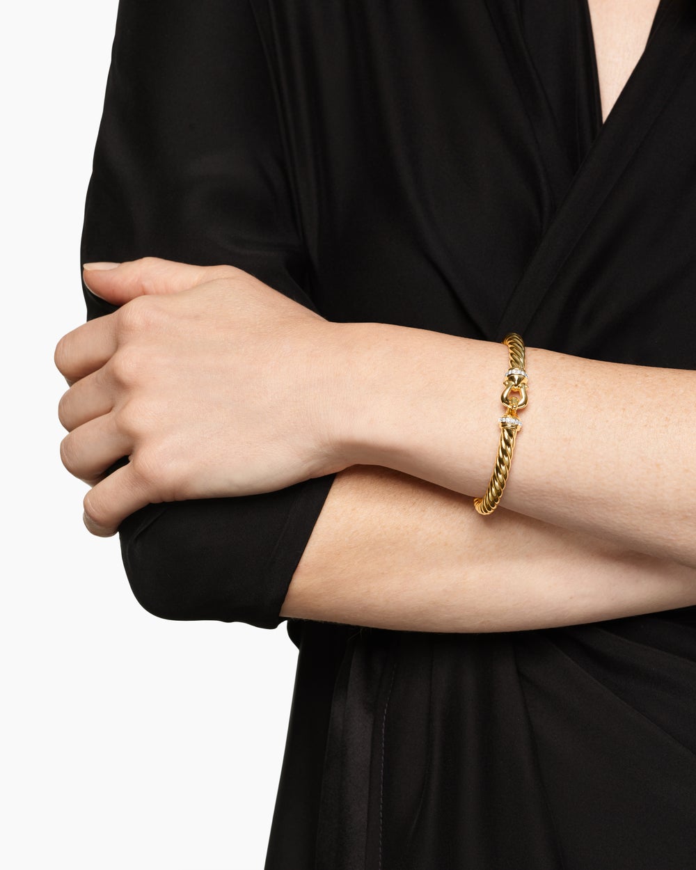 Womens Cablespira® Buckle Bracelet in 18K Yellow Gold with Diamonds, 6mm