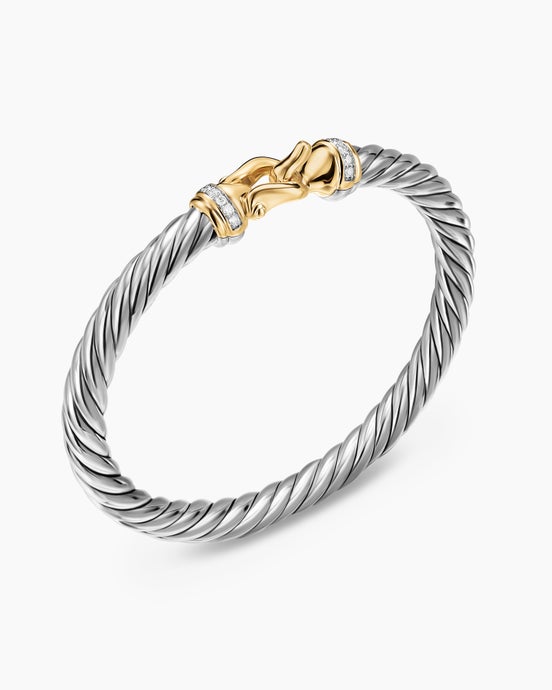 Cable Flex® Buckle Bracelet in Sterling Silver with 14K Yellow Gold and Diamonds, 6mm