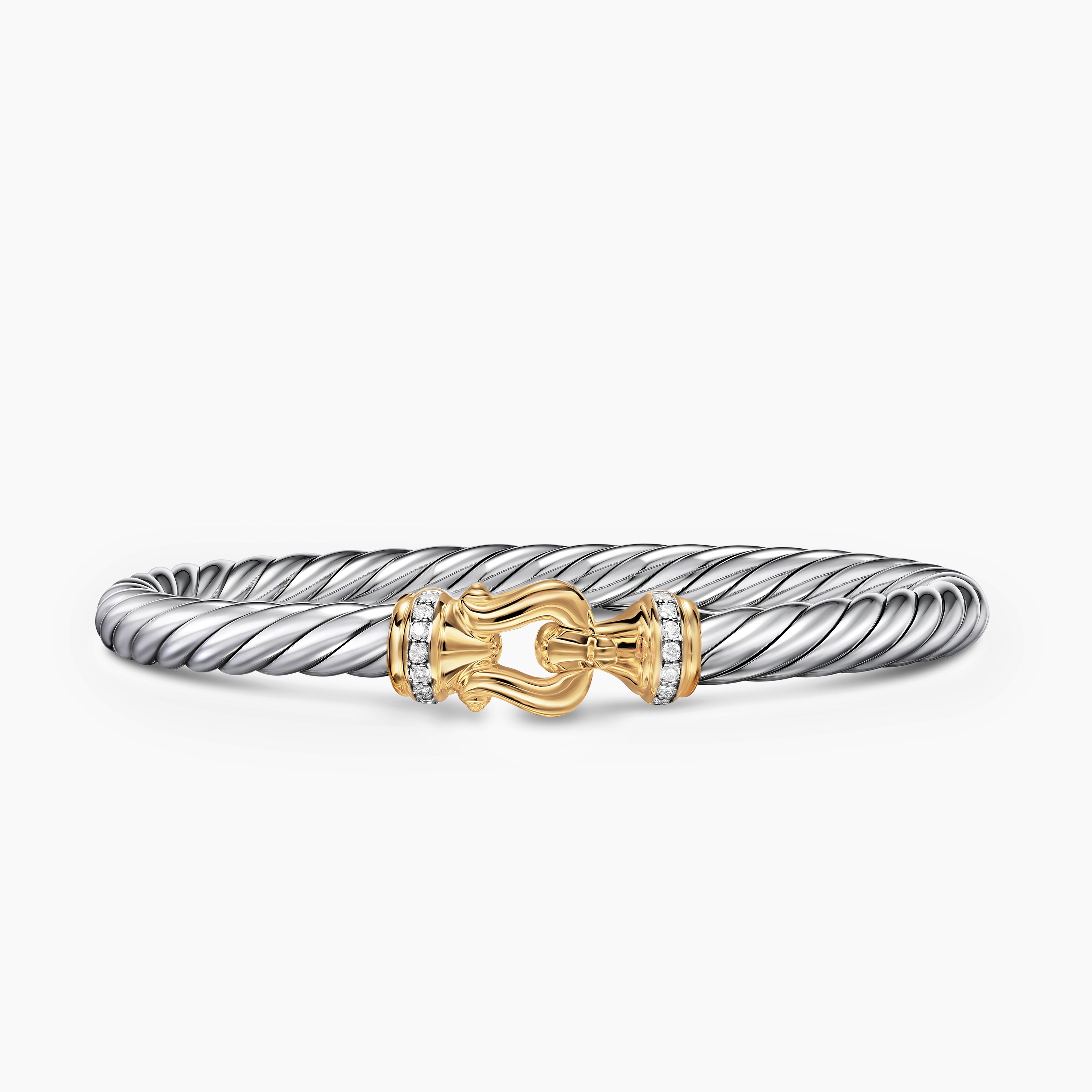 Bracelet &agrave; boucle Cable Flex en argent sterling avec or jaune 14 carats et diamants, 6 mm femmes 