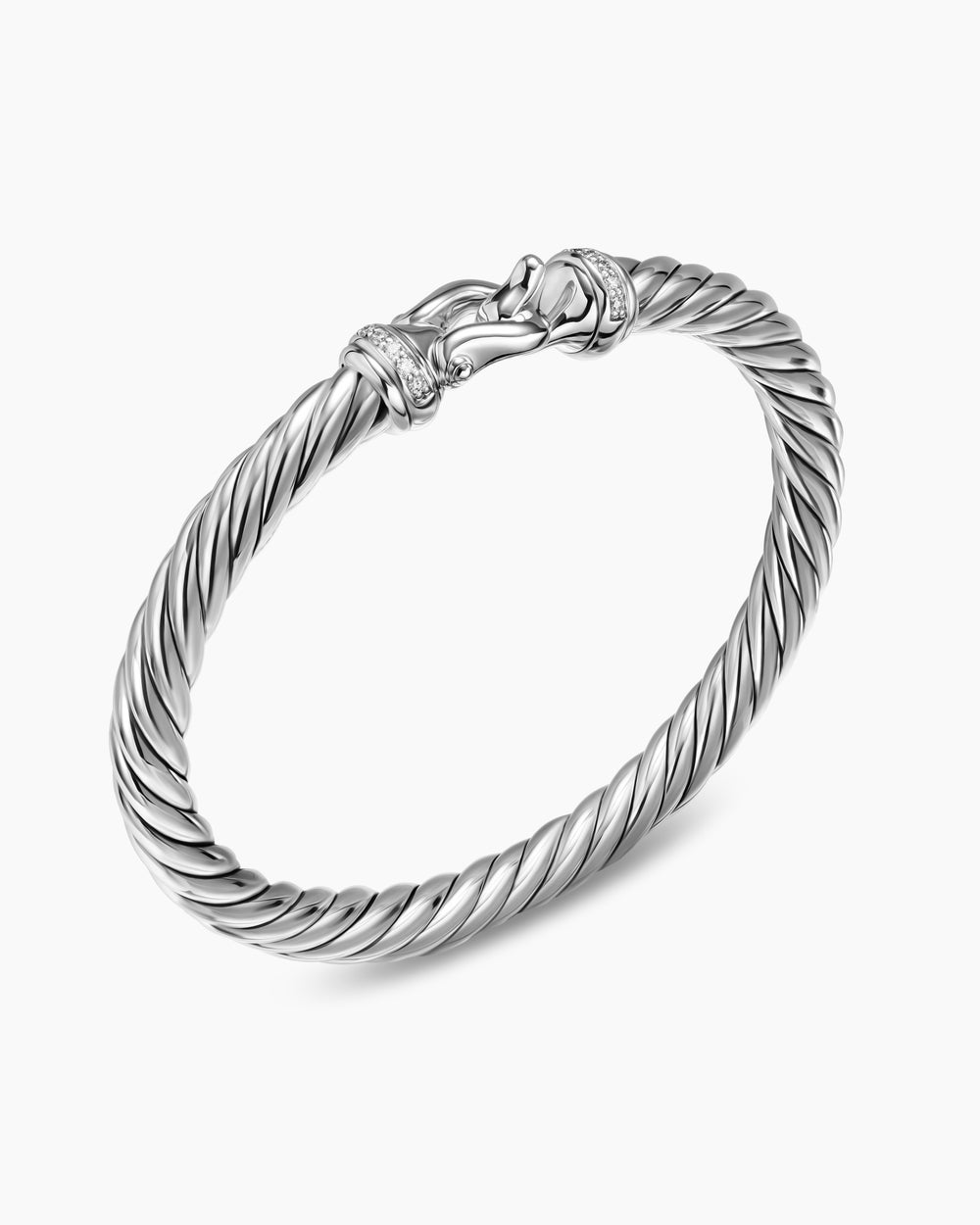 Womens Cable Flex Buckle Bracelet in Sterling Silver with Diamonds, 6mm