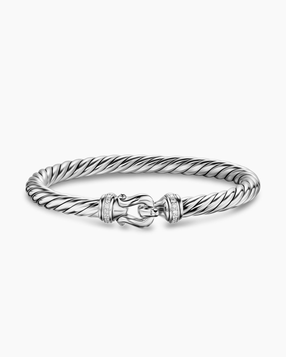 Womens Cable Flex Buckle Bracelet in Sterling Silver with Diamonds, 6mm