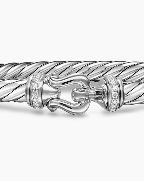 Womens Cable Flex Buckle Bracelet in Sterling Silver with Diamonds, 6mm