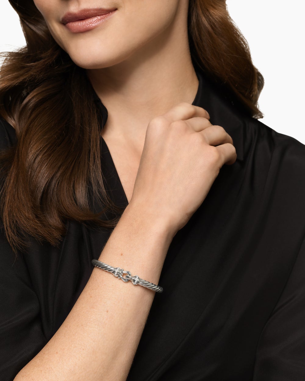 Womens Cable Flex Buckle Bracelet in Sterling Silver with Diamonds, 6mm