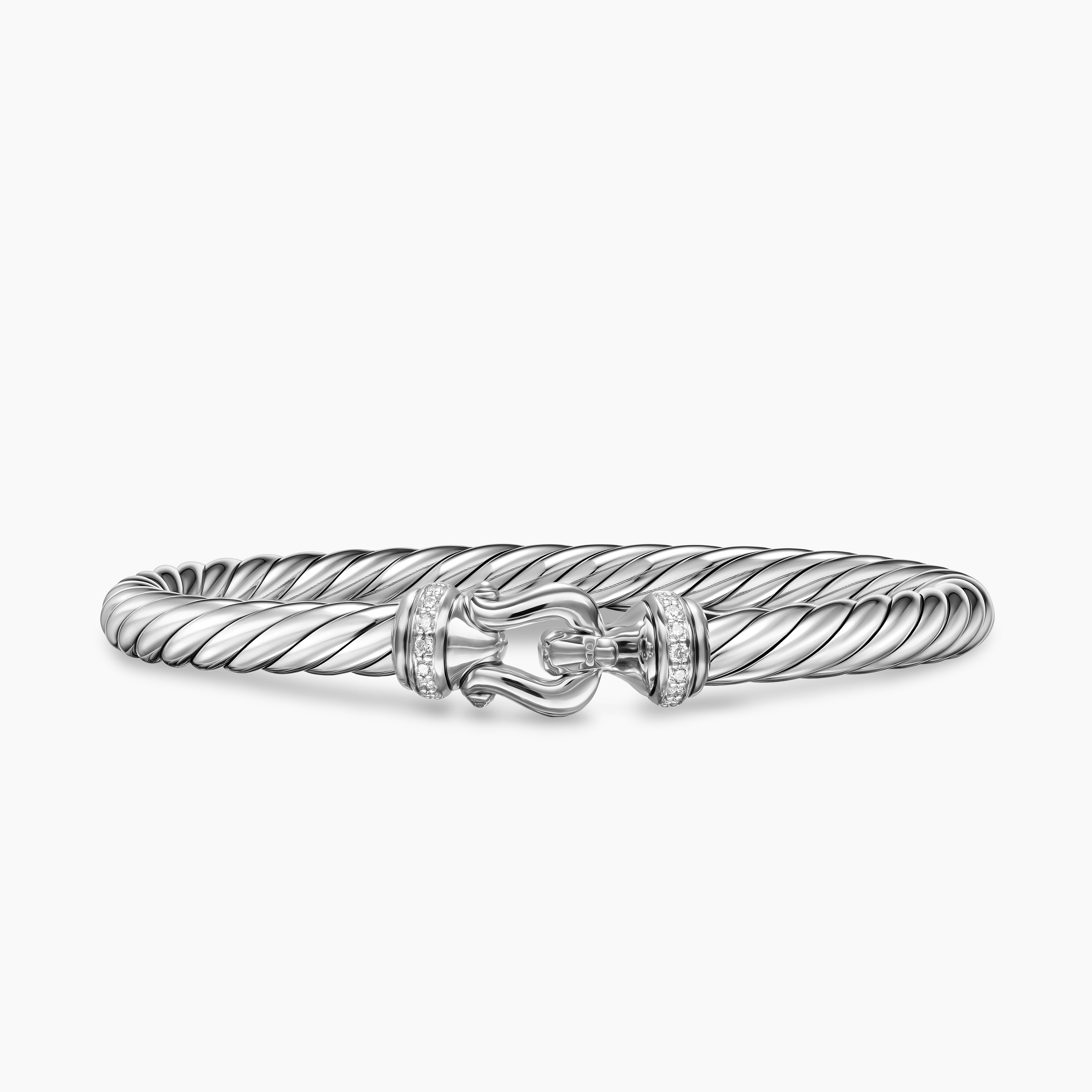 Womens Cable Flex Buckle Bracelet in Sterling Silver with Diamonds, 6mm