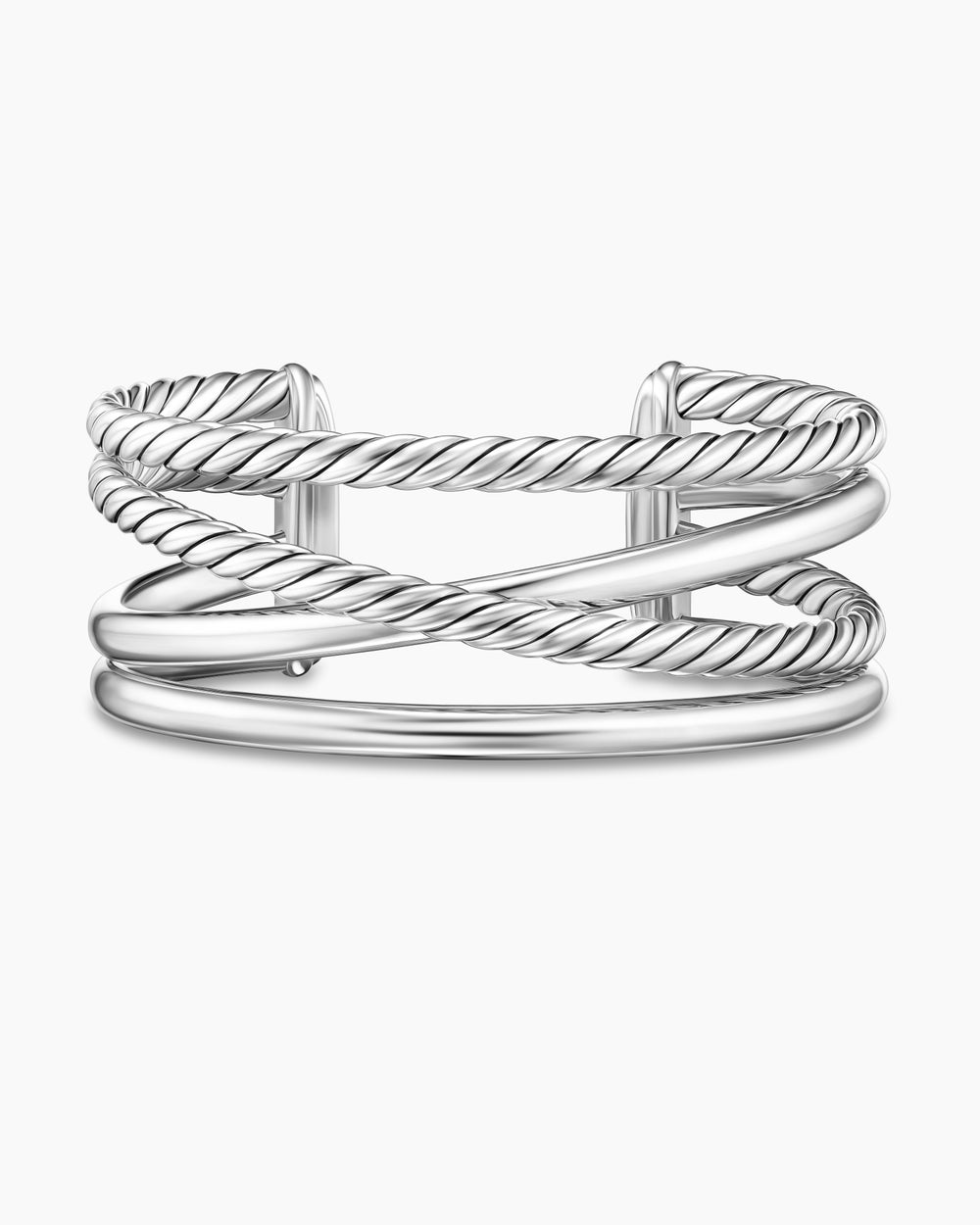 Bracelet-manchette audacieux à rangs multiples Crossover en argent sterling, 24,4 mm femmes