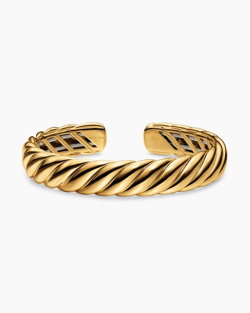 Womens Sculpted Cable Flex Bracelet in 18K Yellow Gold, 11mm