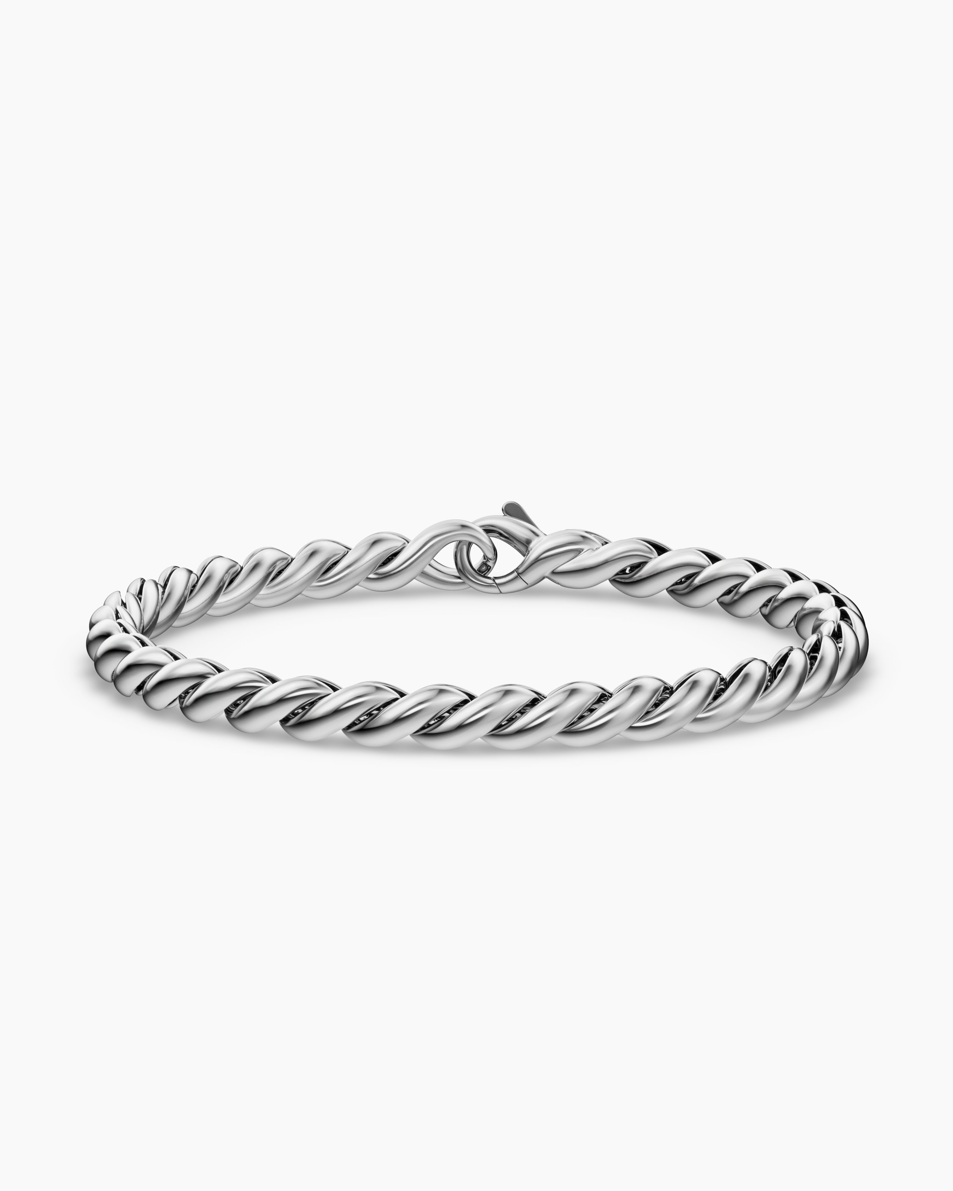 Mens Sculpted Cable Chain Bracelet in Sterling Silver, 5.7mm