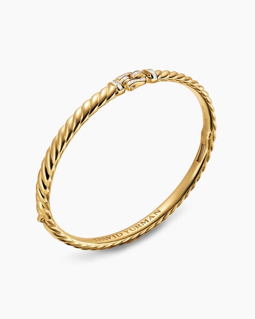 Womens Sculpted Cable Buckle Bracelet in 18K Yellow Gold with Diamonds, 4.6mm