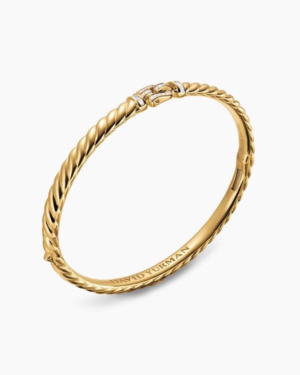 Sculpted Cable Buckle Bracelet in 18K Yellow Gold with Diamonds, 4.6mm
