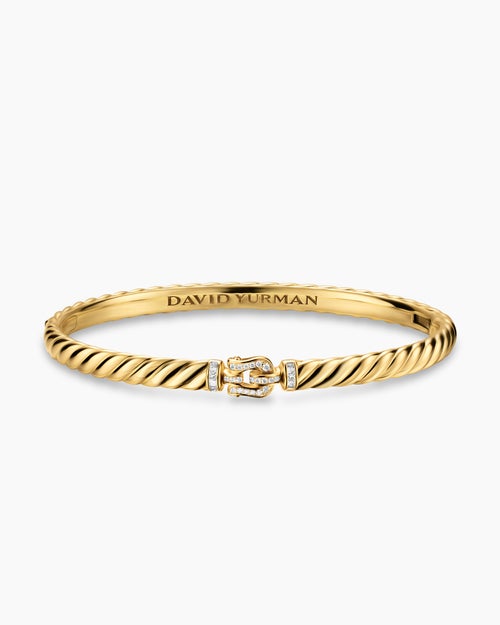 Womens Sculpted Cable Buckle Bracelet in 18ct Yellow Gold with Diamonds, 4.6mm