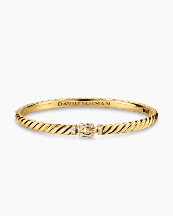 Sculpted Cable Buckle Bracelet in 18K Yellow Gold with Diamonds, 4.6mm