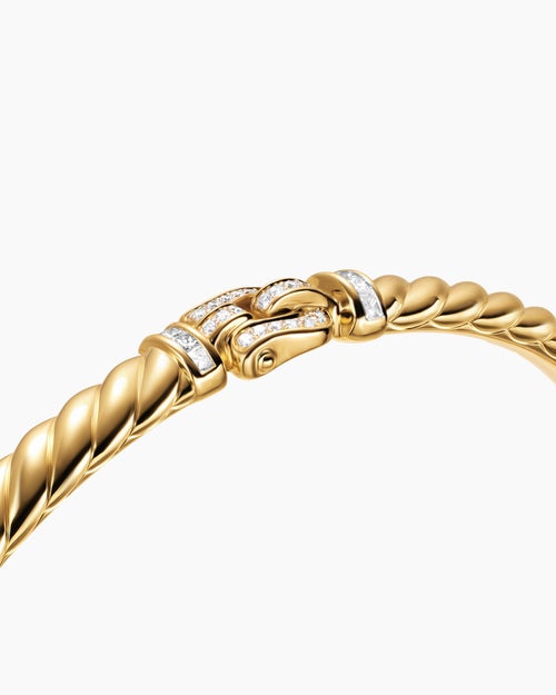 Womens Sculpted Cable Buckle Bracelet in 18K Yellow Gold with Diamonds, 4.6mm