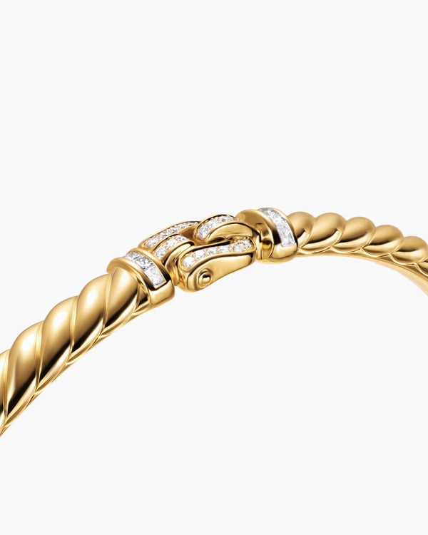 Sculpted Cable Buckle Bracelet in 18K Yellow Gold with Diamonds, 4.6mm