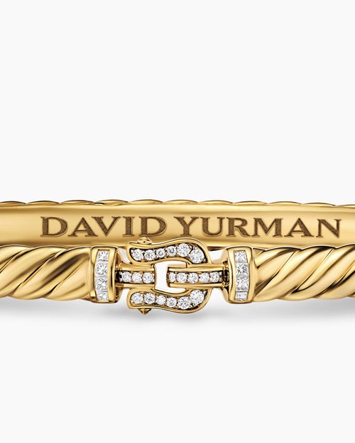 Womens Sculpted Cable Buckle Bracelet in 18ct Yellow Gold with Diamonds, 4.6mm