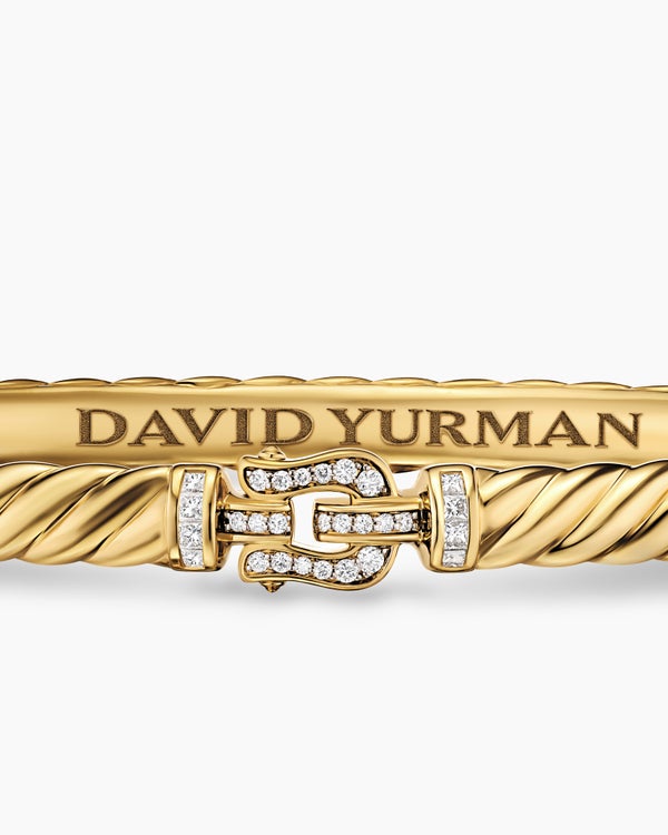Sculpted Cable Buckle Bracelet in 18K Yellow Gold with Diamonds, 4.6mm