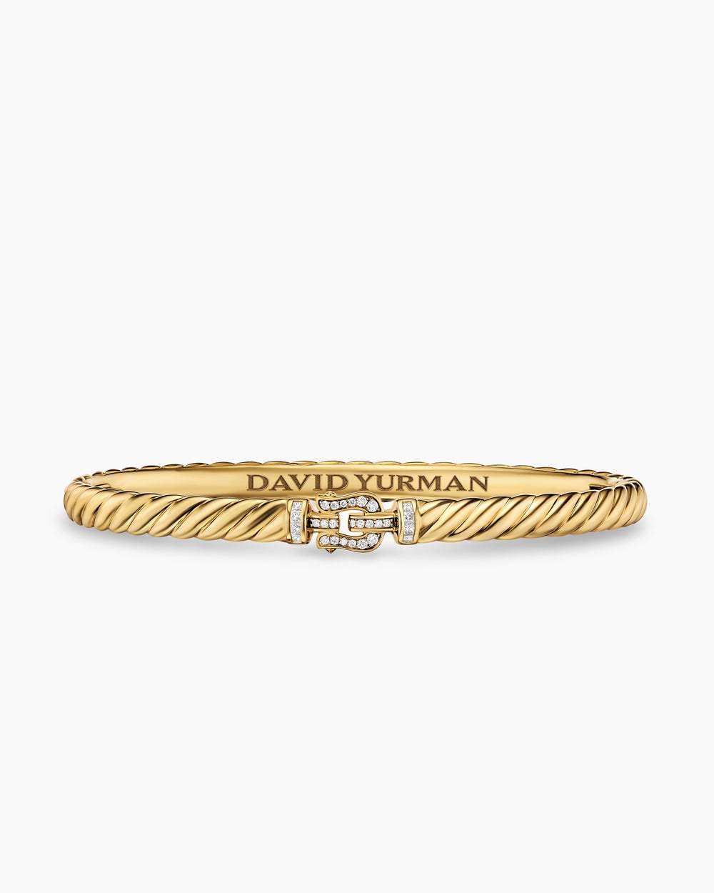 Womens Sculpted Cable Buckle Bracelet in 18K Yellow Gold with Diamonds, 4.6mm
