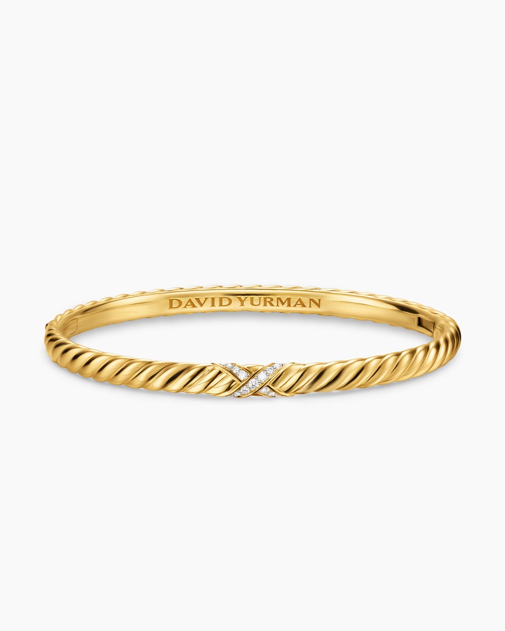 Womens Sculpted Cable X Bracelet in 18ct Yellow Gold with Diamonds, 4.6mm