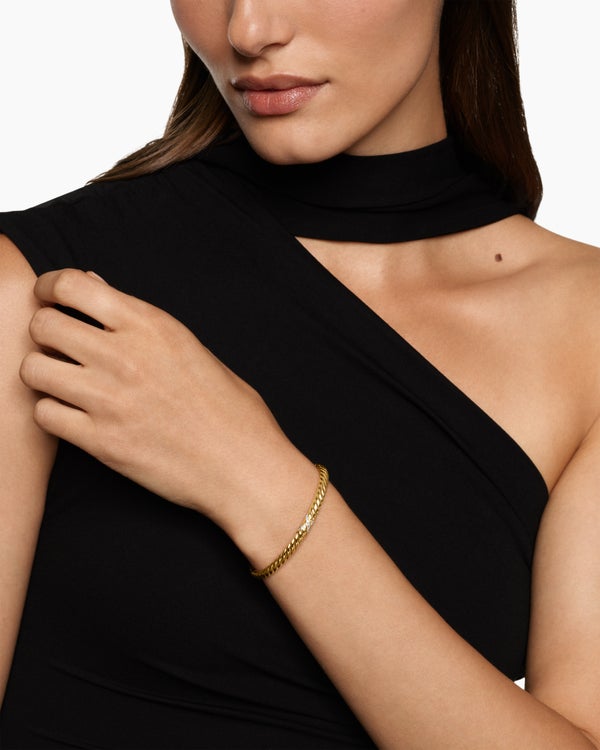 Sculpted Cable X Bracelet in 18K Yellow Gold with Diamonds, 4.6mm