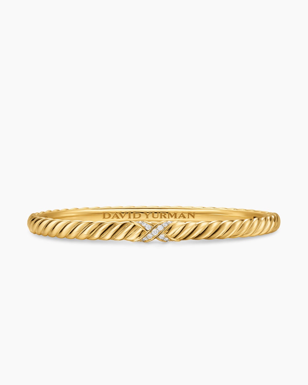 Womens Sculpted Cable X Bracelet in 18ct Yellow Gold with Diamonds, 4.6mm