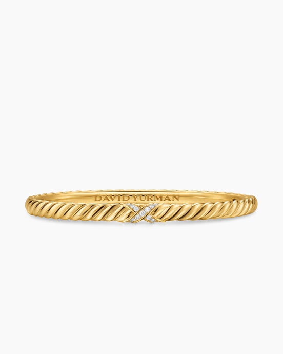 Sculpted Cable X Bracelet in 18K Yellow Gold with Diamonds, 4.6mm