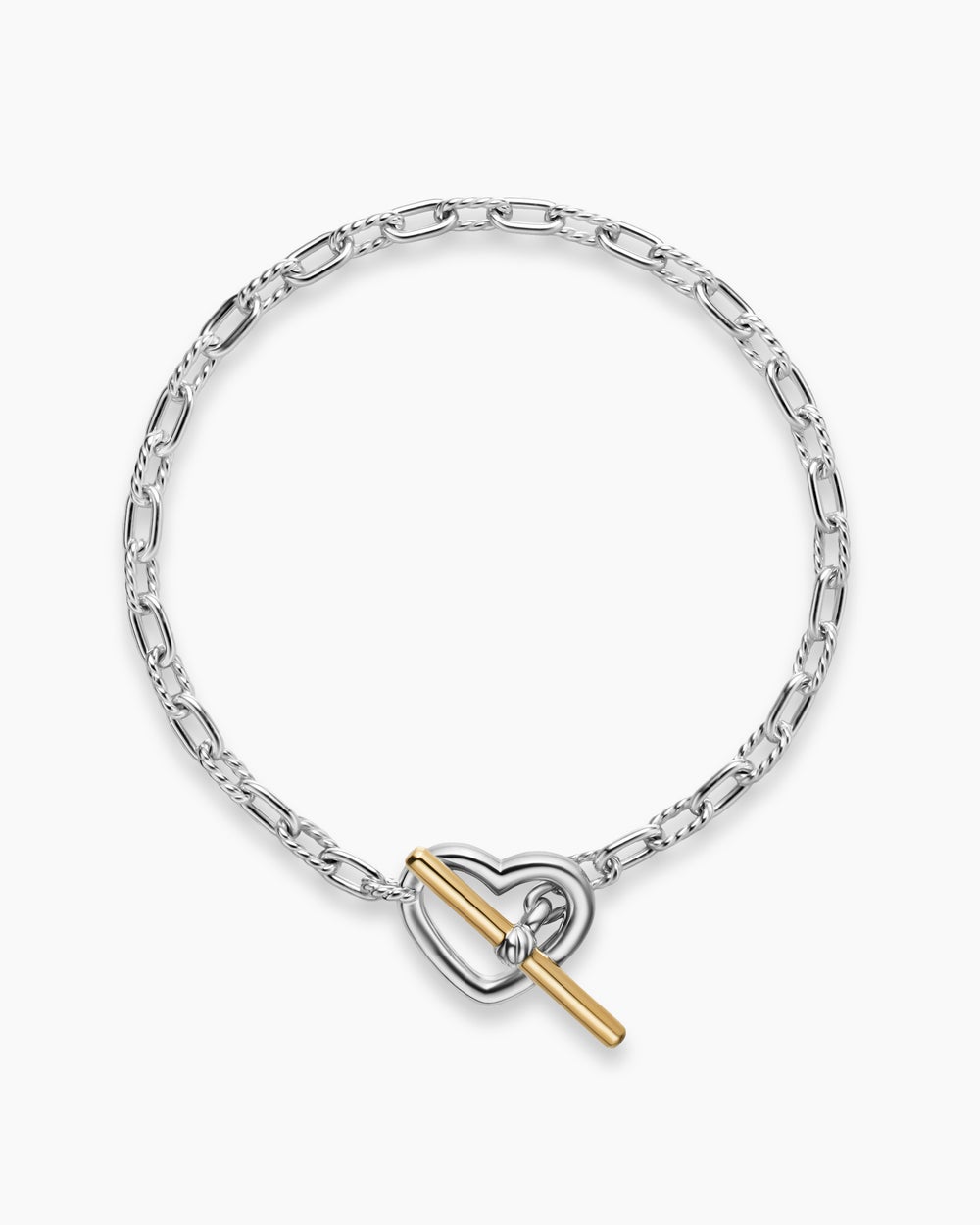 Bracelet chaîne DY Madison® cœur en argent massif avec fermoir en T en or jaune 18 carats, 3 mm femme