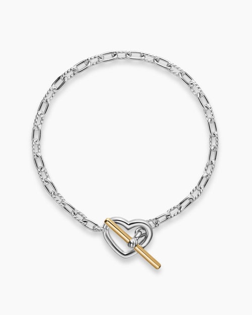 Womens DY Madison® Heart Toggle Chain Bracelet in Sterling Silver with 18K Yellow Gold, 3mm