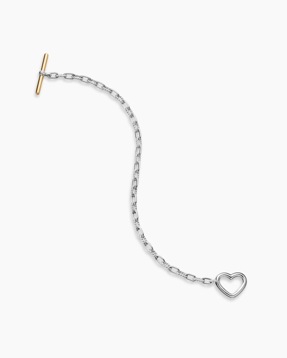 Bracelet chaîne DY Madison® cœur en argent massif avec fermoir en T en or jaune 18 carats, 3 mm femme