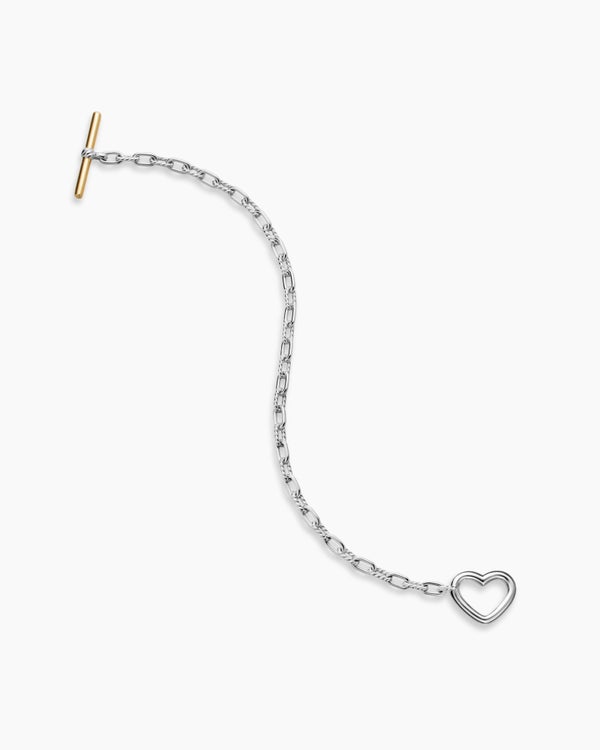 DY Madison Heart Toggle Chain Bracelet in Sterling Silver with 18K Yellow Gold, 3mm