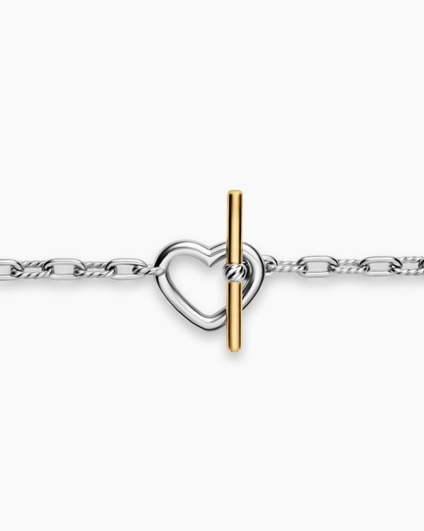 DY Madison Heart Toggle Chain Bracelet in Sterling Silver with 18K Yellow Gold, 3mm