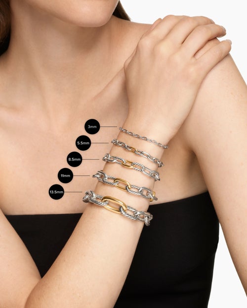 Womens DY Madison Heart Toggle Chain Bracelet in Sterling Silver with 18K Yellow Gold, 3mm