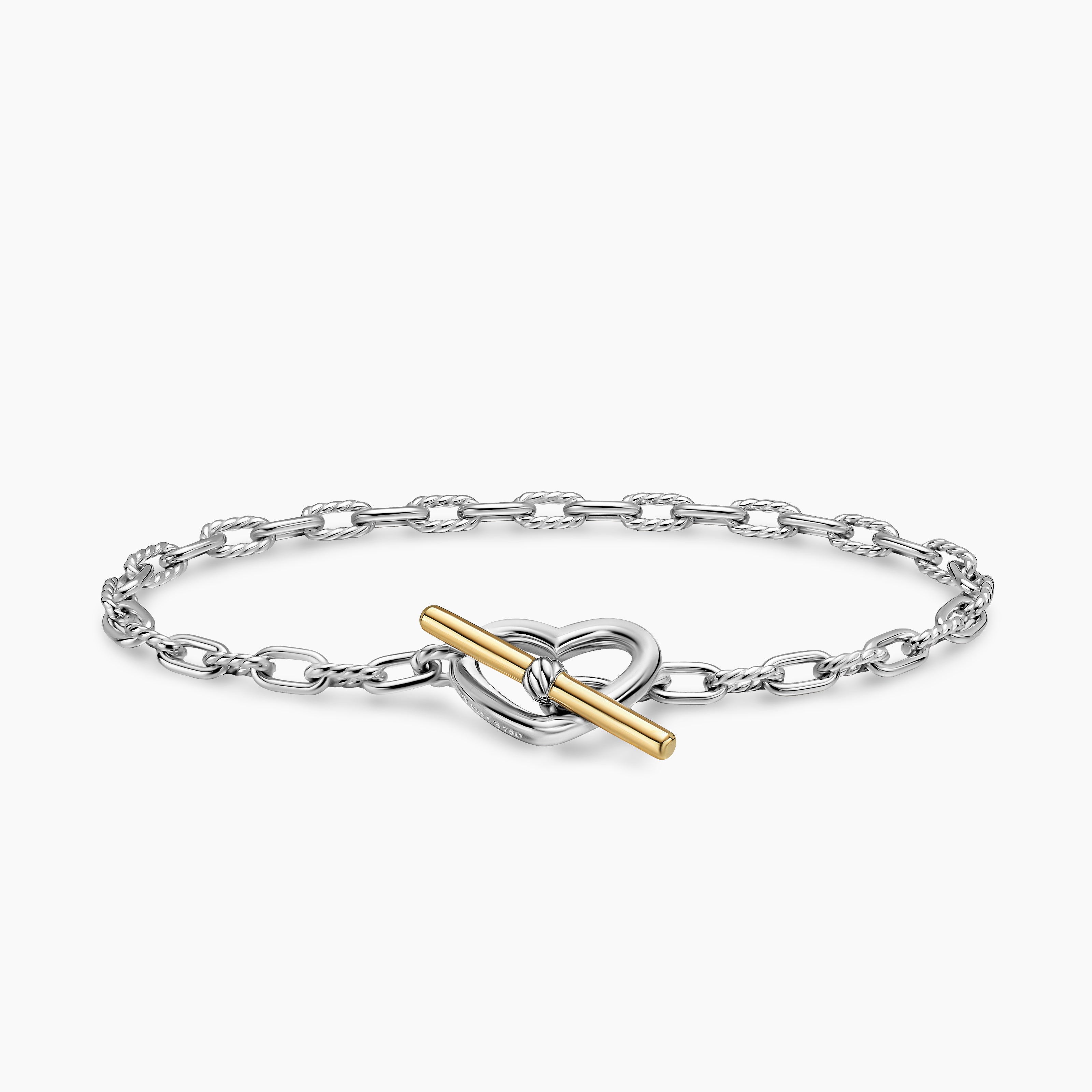 Womens DY Madison&reg; Heart Toggle Chain Bracelet in Sterling Silver with 18ct Yellow Gold, 3mm