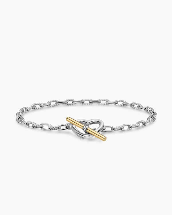 DY Madison Heart Toggle Chain Bracelet in Sterling Silver with 18K Yellow Gold, 3mm