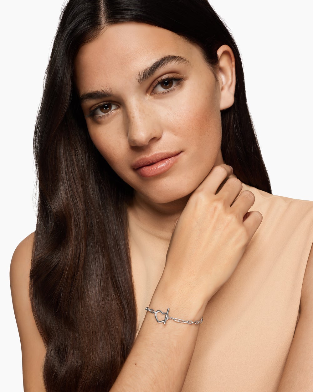 Bracelet chaîne avec cœur et à fermoir en T DY Madison en argent sterling, 3 mm femmes