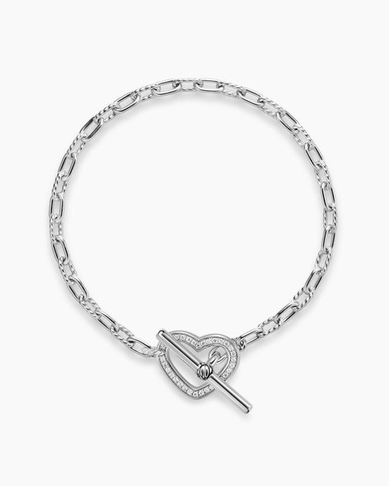 Bracelet chaîne avec cœur et à fermoir en T DY Madison® en argent sterling avec diamants, 3 mm