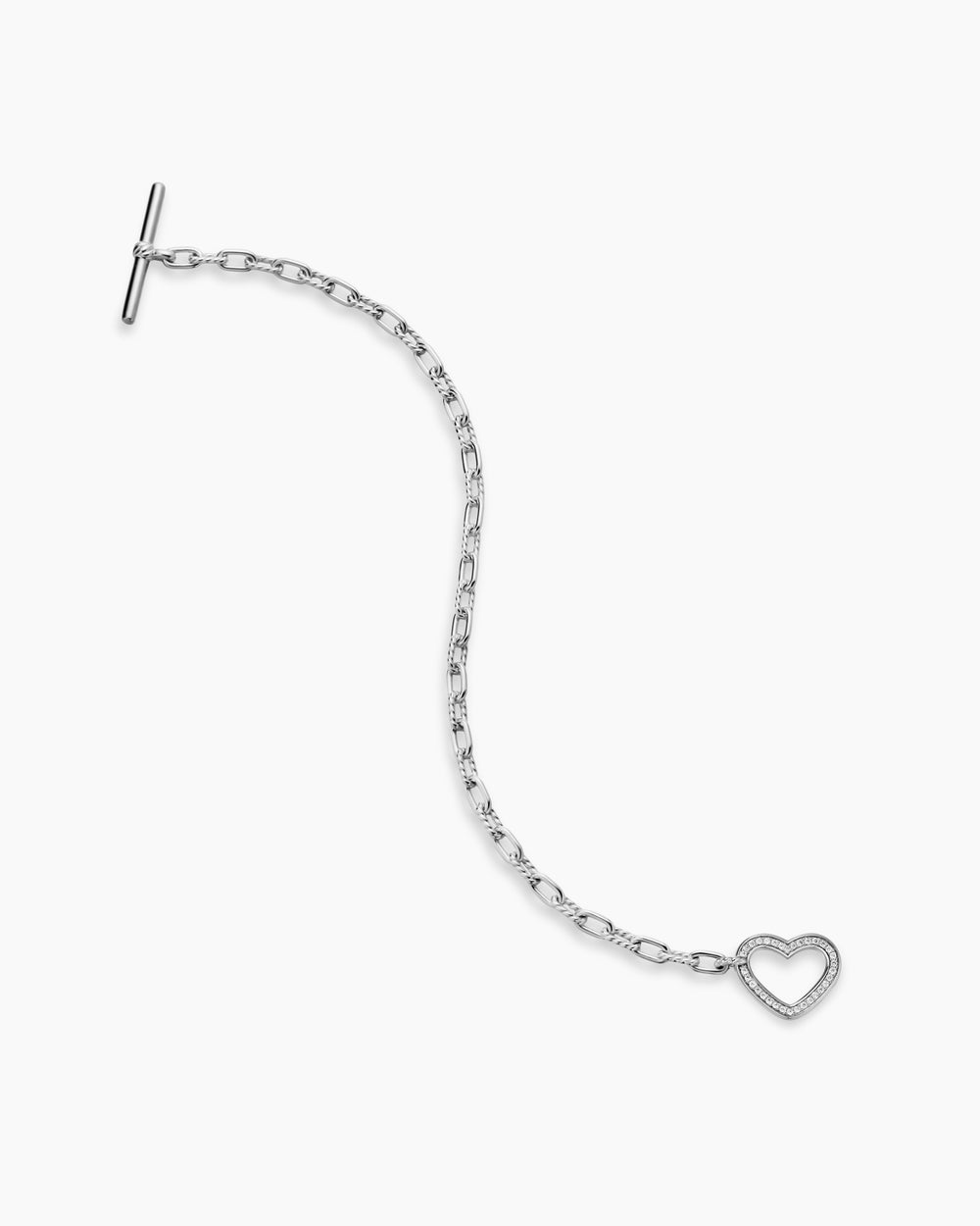 Womens DY Madison® Heart Toggle Chain Bracelet in Sterling Silver with Diamonds, 3mm