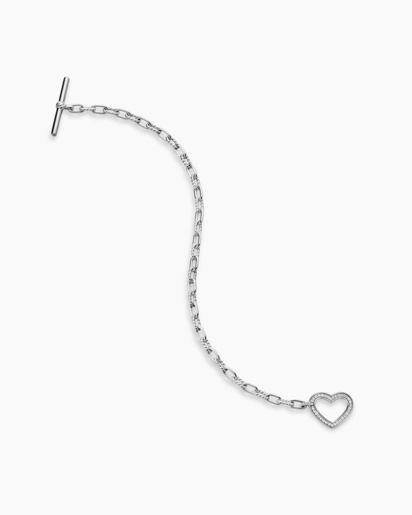 DY Madison Heart Toggle Chain Bracelet in Sterling Silver with Diamonds, 3mm