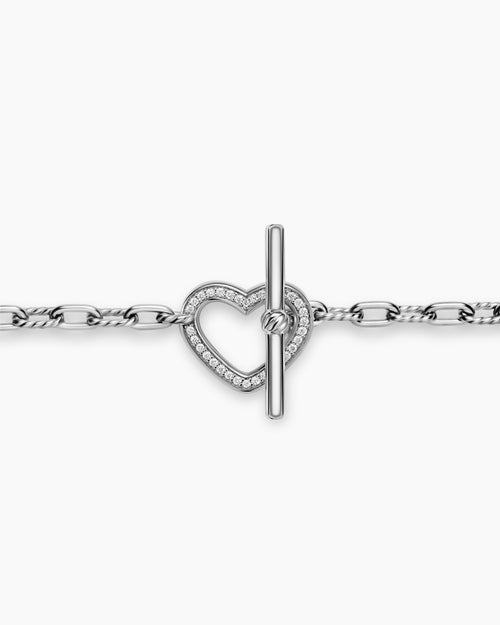 Womens DY Madison® Heart Toggle Chain Bracelet in Sterling Silver with Diamonds, 3mm