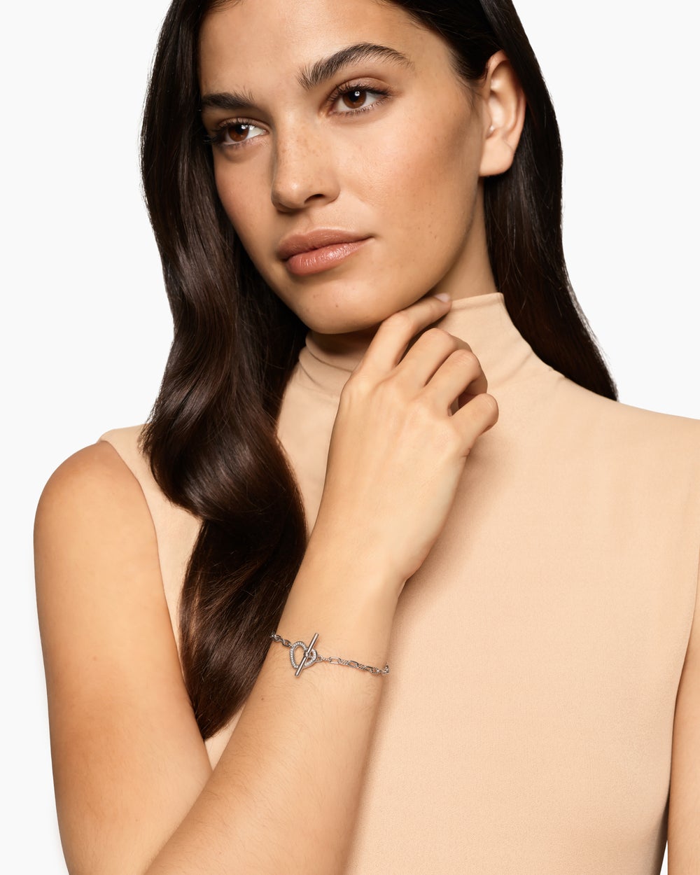Womens DY Madison® Heart Toggle Chain Bracelet in Sterling Silver with Diamonds, 3mm